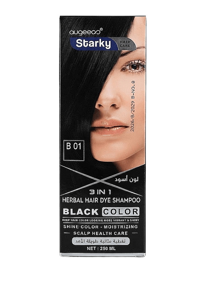 🖤 ستاركي شامبو صبغة الشعر بالأعشاب 3 في 1 – أسود لامع B01، 250 مل